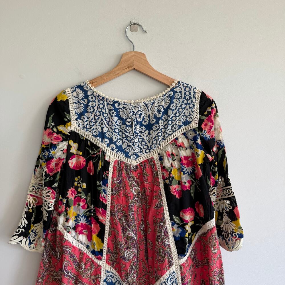 Anthropologie Vanessa Virginia Inez Patchwork Crochet Mini Dress Blue Red 0 - Picture 10 of 10